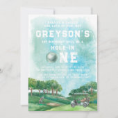 ホールインワンゴルフボーイファースト誕生日パー – ティー 招待状 (正面)