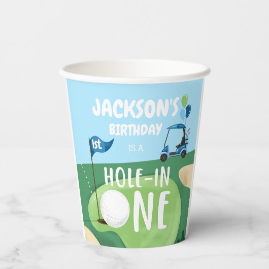 ホールインワンゴルフボーイファースト誕生日パー – ティー 紙コップ (裏面)