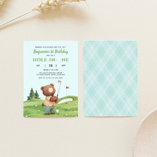 ホールインワンゴルフボーイブルーファースト誕生日パー – ティー 招待状
