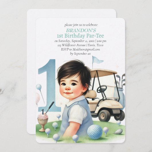 ホールインワンゴルフボーイ1stバースデーパーティー 招待状 (正面/裏面)