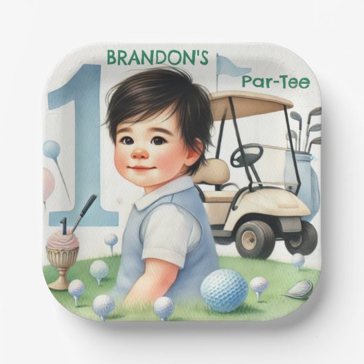 ホールインワンゴルフボーイ1stパーティー誕生日 ペーパープレート (正面)