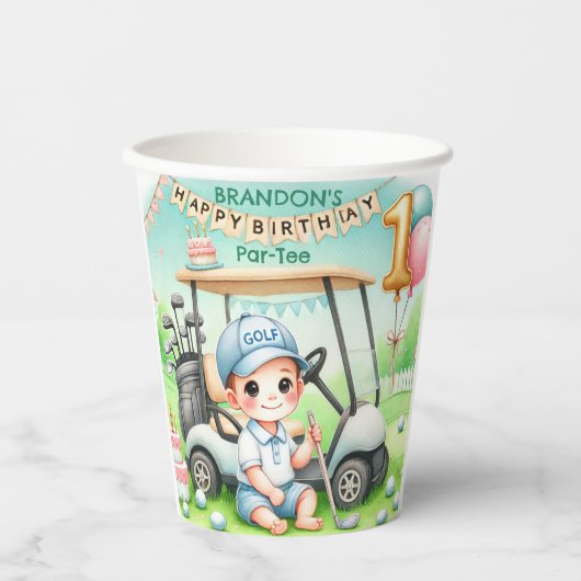ホールインワンゴルフボーイ1stパーティー誕生日 紙コップ (正面)