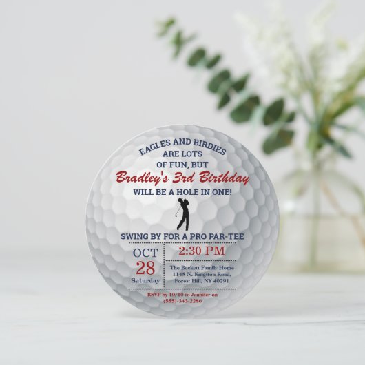 ホールインワンゴルフボールPAR-TEE任意の年齢誕生日 招待状 (スタンド正面)