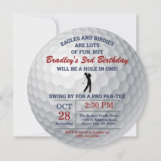 ホールインワンゴルフボールPAR-TEE任意の年齢誕生日 招待状 (正面)