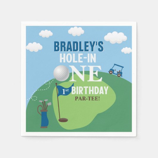 ホールインワンゴルフ1回目の誕生日 スタンダードカクテルナプキン (正面)