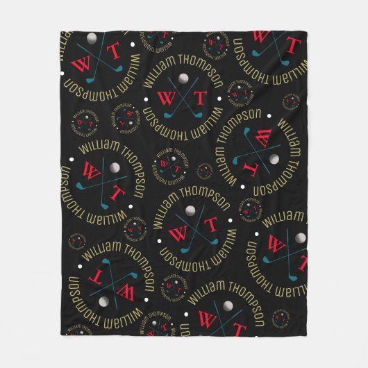 ホールインワンスポーツゴルフクラブ模様ブラック フリースブランケット (正面)