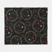 ホールインワンスポーツゴルフクラブ模様ブラック フリースブランケット (正面(横))