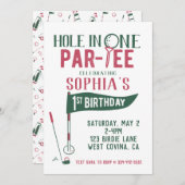 ホールインワンドードルゴルフファースト誕生日招待状 招待状 (正面/裏面)
