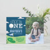 ホールインワンネイビーゴルフテーマボーイズファースト誕生日 招待状 (スタンド正面)