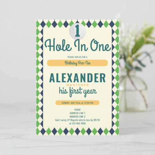 ホールインワンパーティーゴルフマスター1歳の誕生日 招待状 (スタンド正面)