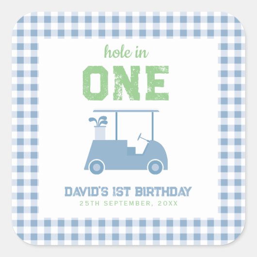 ホールインワンパーティー ティーボーイ 1歳の誕生日 スクエアシール (正面)