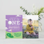 ホールインワンパープルゴルフテーマガールズファースト誕生日 招待状 (スタンド正面)