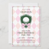 ホールインワンピンクゴルフガールズ1st誕生日パーティー 招待状 (正面)