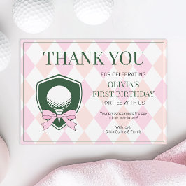 ホールインワンピンクゴルフガールズ モダン1歳誕生日 サンキューカード