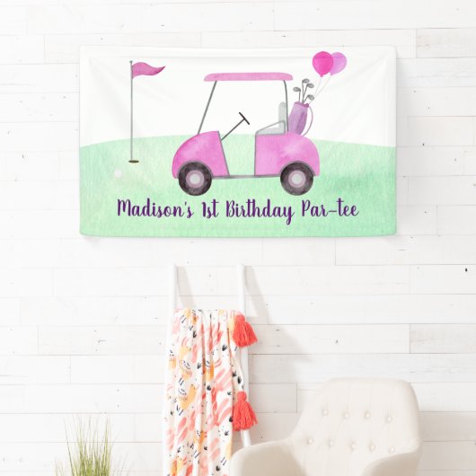 ホールインワンピンクゴルフファースト誕生日パー – ティー 横断幕 (インサイチュ)