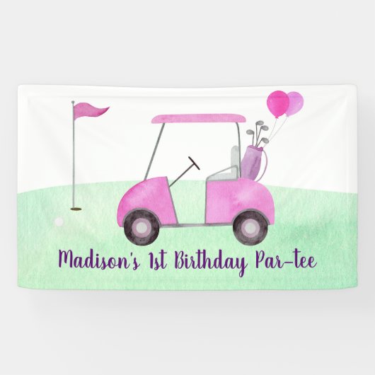 ホールインワンピンクゴルフファースト誕生日パー – ティー 横断幕 (横)