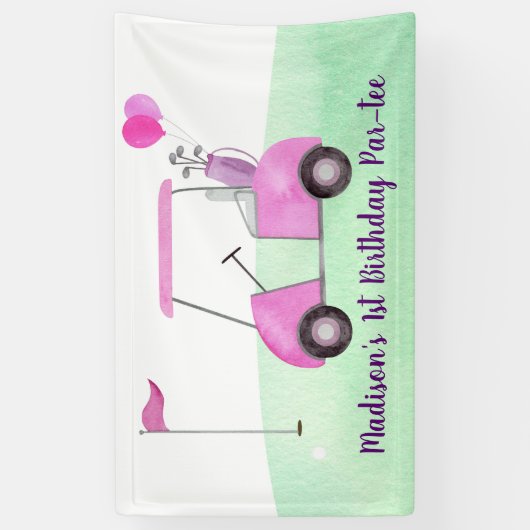 ホールインワンピンクゴルフファースト誕生日パー – ティー 横断幕 (縦)