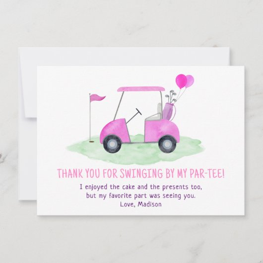 ホールインワンピンクゴルフファースト誕生日 サンキューカード (正面)
