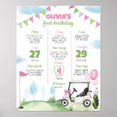 ホールインワンピンクゴルフ1stバースデーマイルストーンサイン ポスター (正面)