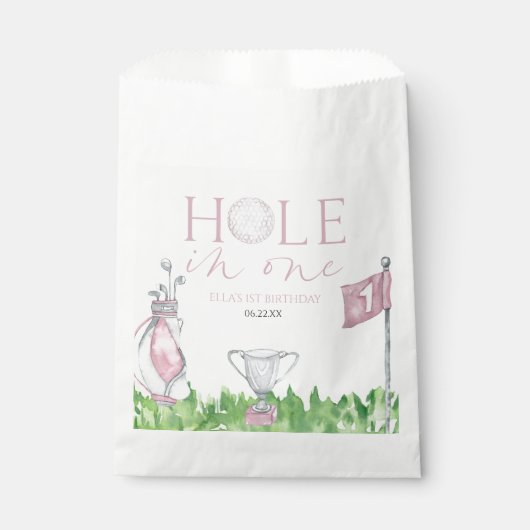 ホールインワンピンクゴルフ1st誕生日パーティー フェイバーバッグ (正面)