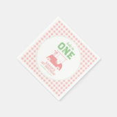 ホールインワンピンクチェックガールファースト誕生日 スタンダードカクテルナプキン (角)