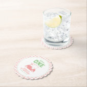 ホールインワンピンクチェックガールファースト誕生日 ペーパーコースター (インサイチュ)