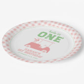 ホールインワンピンクチェックガールファースト誕生日 ペーパープレート (アングル)