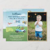 ホールインワンフォトボーイゴルフパーティー1st誕生日 招待状 (正面/裏面)