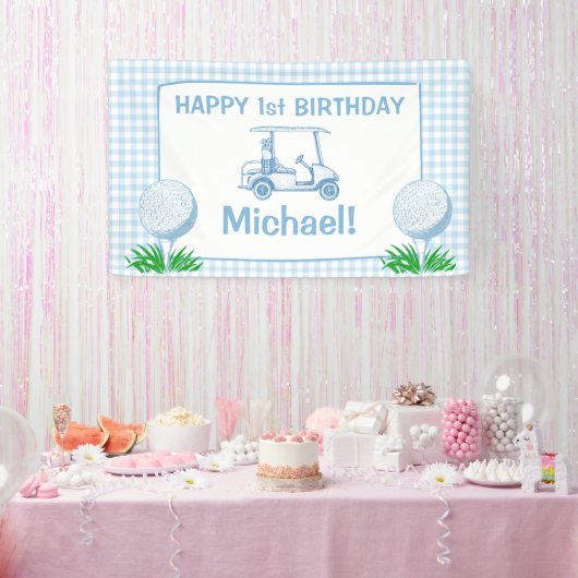 ホールインワンブルーギンガムゴルフパーティーハッピーバースデー 横断幕 (パーティー)