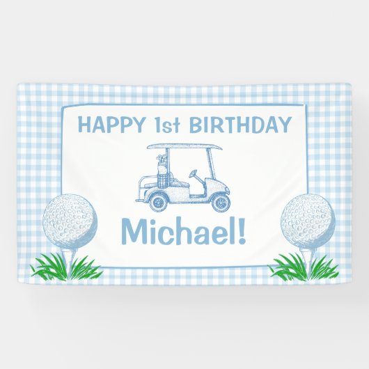 ホールインワンブルーギンガムゴルフパーティーハッピーバースデー 横断幕 (横)