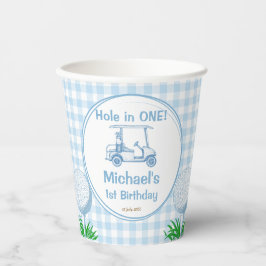 ホールインワンブルーギンガムゴルフパーティー モノグラムの 紙コップ