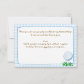 ホールインワンブルーギンガムゴルフ1歳の誕生日パーティー サンキューカード (裏面)