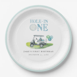 ホールインワンブルーゴルフカート誕生日紙プレート ペーパープレート