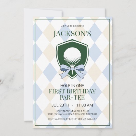 ホールインワンブルーゴルフボーイズ1st誕生日パーティー 招待状 (正面)