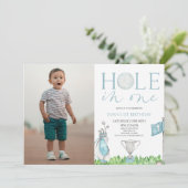 ホールインワンブルーゴルフ写真1st誕生日パーティー 招待状 (スタンド正面)