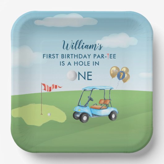 ホールインワンボーイゴルフPar-Tee 1st誕生日 ペーパープレート (正面)