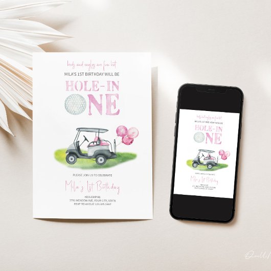 ホールインワンミニゴルフガール誕生日招待状 招待状