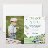 ホールインワン ゴルフ 1歳の誕生日 フォト ありがとうカード 招待状 (正面/裏面)