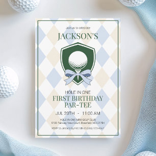 ホールインワン ブルー ゴルフ ボーイズ 1歳の誕生日パーティー 招待状