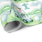 ホールインワン 1歳の誕生日 ゴルフ ボーイ ウォーターカラー ラッピングペーパー (ロールコーナー)