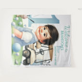 ホールインワン 1歳誕生日 男の子 ゴルフ パーティー タペストリー (正面(横))
