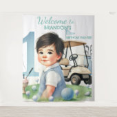 ホールインワン 1歳誕生日 男の子 ゴルフ パーティー タペストリー (正面)