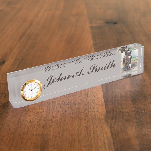 ホールターのカスタマイズ可能な名前のブラウンの馬 デスクネームプレート (側面)