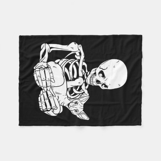 ホールディングネコおかしいハロウィーンスカルスフィンクス猫 フリースブランケット (正面(横))