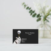 ホールブラックの背景の横のピンにゴルフボールが置かれている 名刺 (スタンド正面)