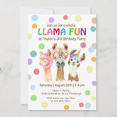 ホールラマおもしろいカラフル子供の誕生日パーティー 招待状 (正面)