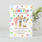 ホールラマおもしろいカラフル子供の誕生日パーティー 招待状 (スタンド正面)