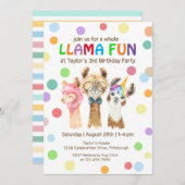 ホールラマおもしろいカラフル子供の誕生日パーティー 招待状 (正面/裏面)