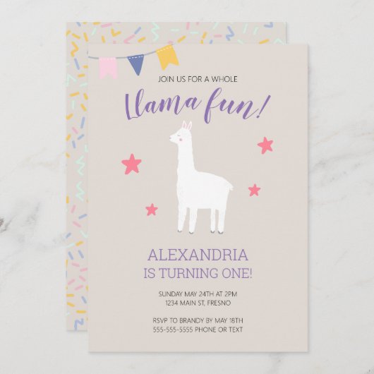 ホールラマおもしろいキュートボホ誕生日 招待状 (正面/裏面)