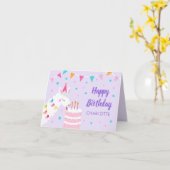 ホールラマおもしろいケーキサードパープルハッピーバースデー カード (黄色い花)